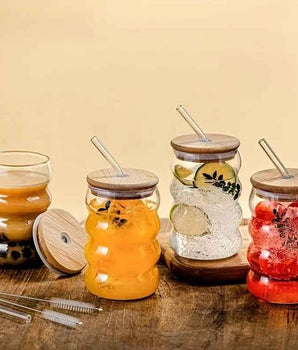Wave Shape Glass with wood cap (Pack of 1)