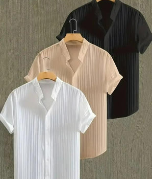 Men's Solid Retro Short Sleeves Button-Up Shirt Pack of 3