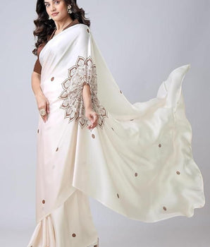 Satin Silk Printed Kaftan Saree With Unstitched Blouse