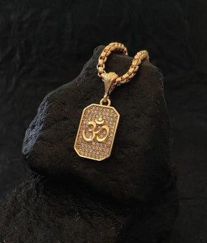 Gold Plated Om Diamond Pendant and Chain