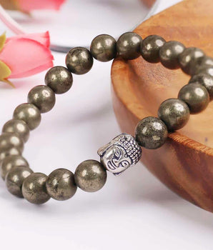Unisex Pyrite Elastic Bracelet with Lucky Charm