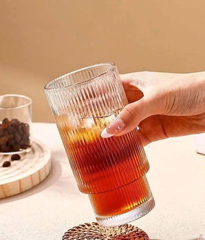 Ribbed Shape Glass with Wood Cap