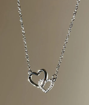 Women's Dual Heart Pendant with Chain Micro Plating