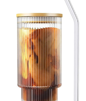 Ribbed Shape Glass with Wood Cap