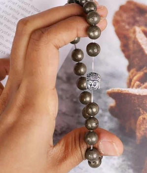 Unisex Pyrite Elastic Bracelet with Lucky Charm